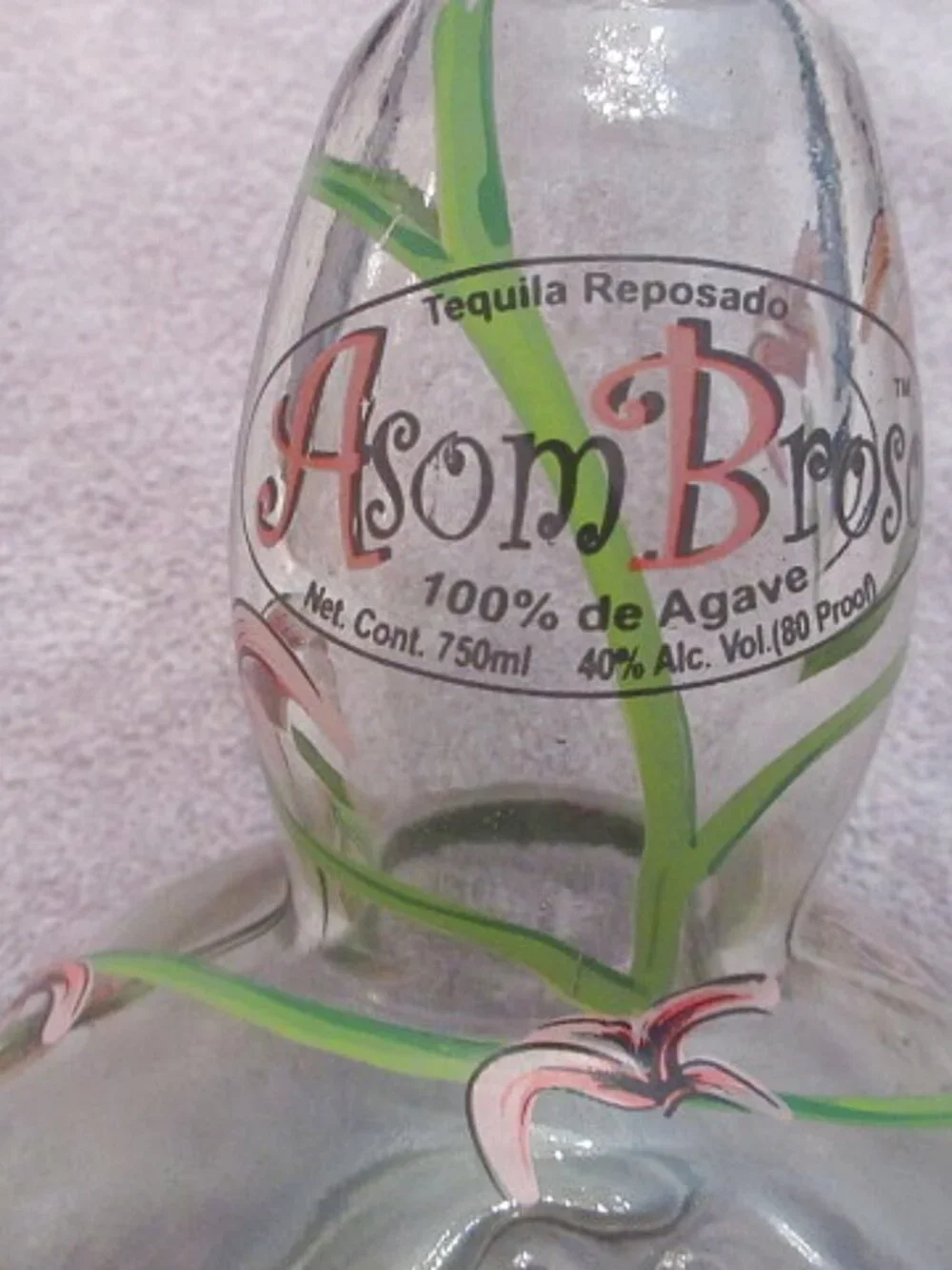 Vtg Asombroso Tequila Floral Decanter Hand Painted Glass Genie Bottle Limited Ed